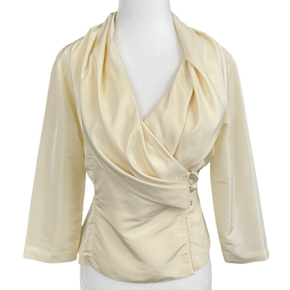 Doncaster Cream Formal Cocktail Wrap Blouse Top Crystal Buttons